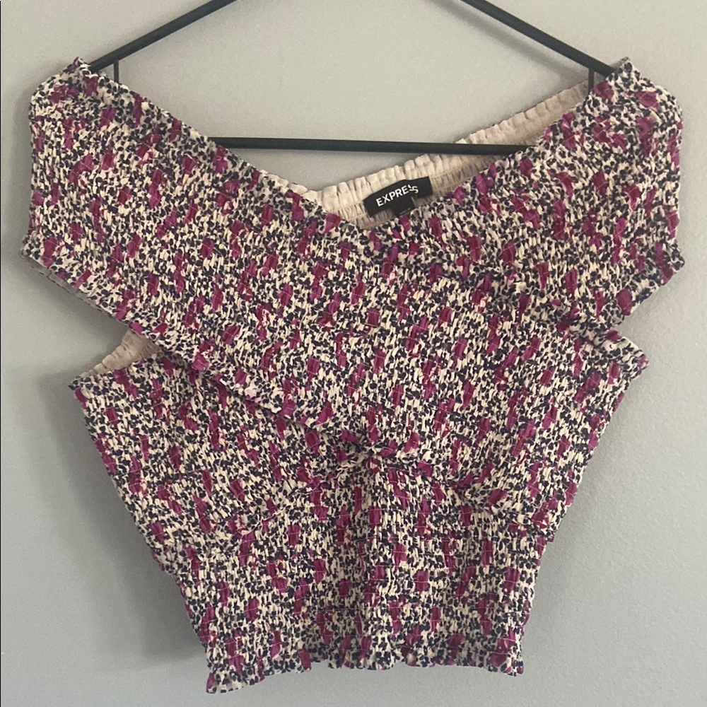 Express Pink and White off the Shoulder Blouse in Medium